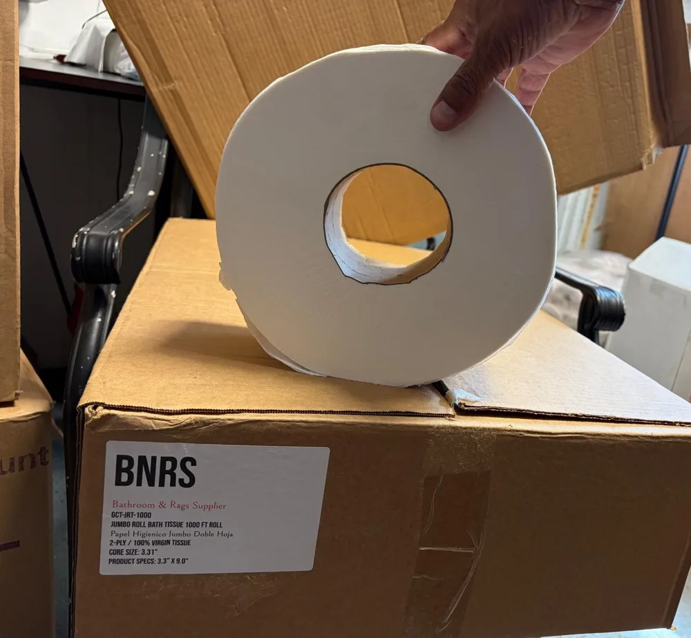 BNRS jumbo roll toilet paper, 2-ply 1000 ft roll with BNRS label
